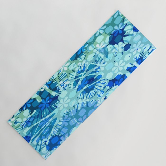 Paint Splash Flowers Blue Aqua Mint Green Yoga Mat