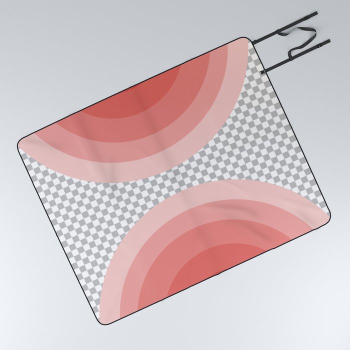 Modern pink half circles on pixel grid Picnic Blanket by ...