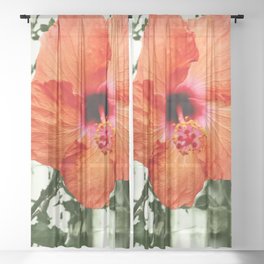 Tropical Garden Sheer Curtain | Hawaiianflower, Flower, Orange, Goodvibes, Peach, White, Bright, Homesweethome, Tropical, Pink 