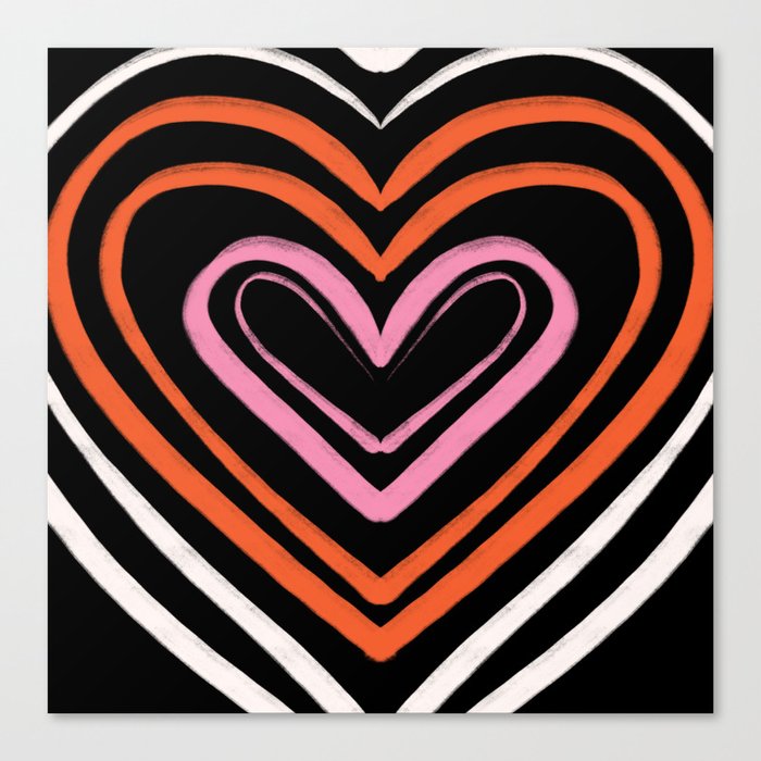 Black Retro Heart Line Canvas Print