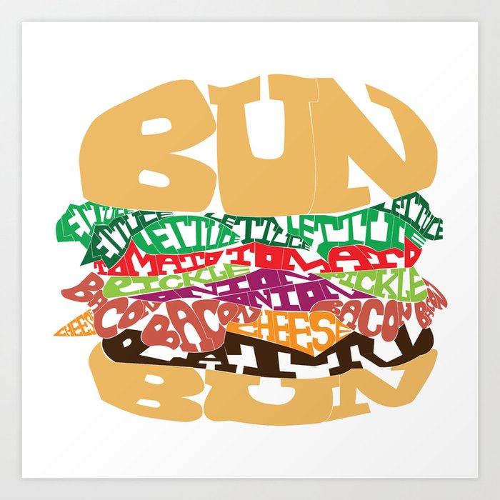 Word Drawing Burger Art Print