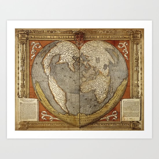 Heart-shaped projection map by Oronce Fine, 16th century Art Print