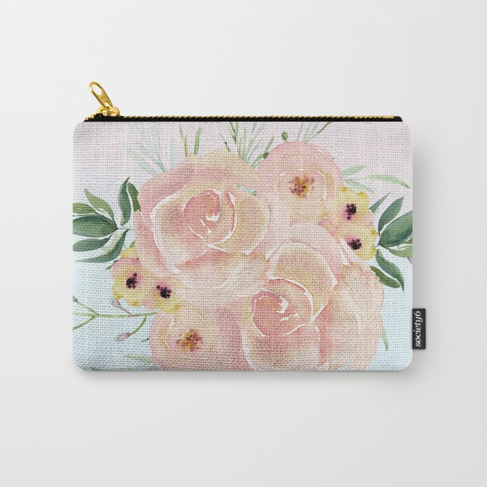 Wild Roses on Pink and Blue Carry-All Pouch