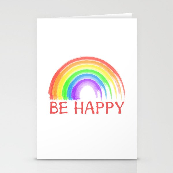 Be happy bright rainbow in watercolor Stationery Cards