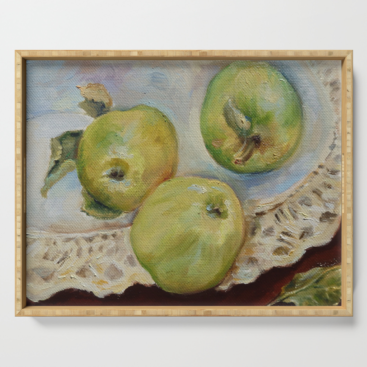 Green Apples Still Life Oil Painting Serving Tray By Canisart