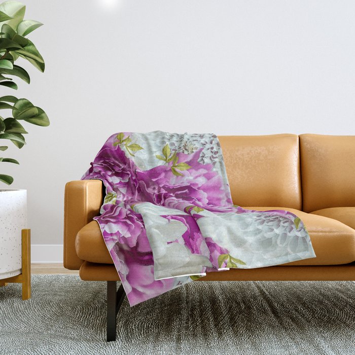Summer bouquet of purple and white flowers #decor #society6 #buyart Throw Blanket