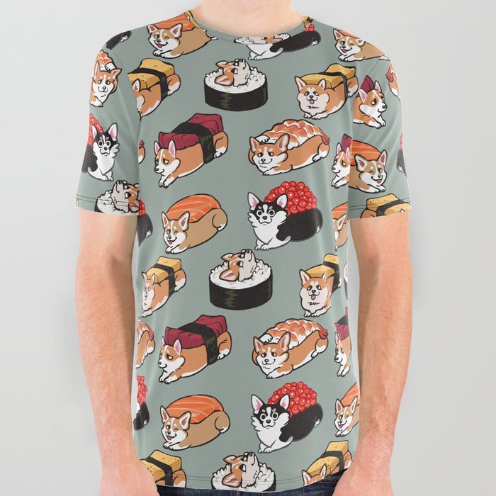 Sushi  Corgi All Over Graphic Tee