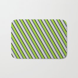 [ Thumbnail: Light Gray, Black, Green, and Midnight Blue Colored Lines Pattern Bath Mat ]