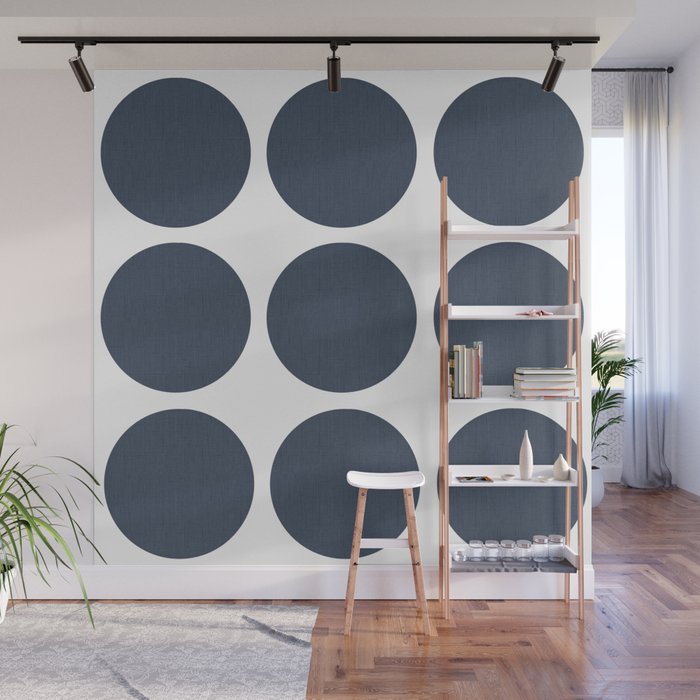 Mid-Century Modern Navy Dots On White Wall Mural