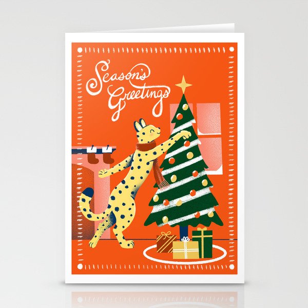 Season's Greetings Cheetah - Red  Stationery Cards
