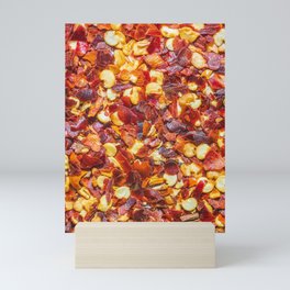 Red Hot Pepper Chili Flakes, Spicy Food Photograph Pattern Mini Art Print