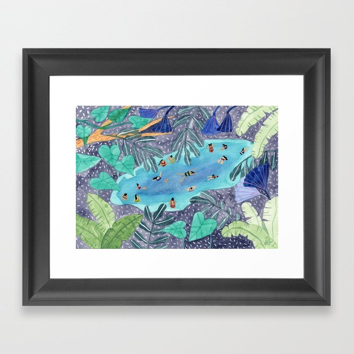 Midnight jungle pool Framed Art Print