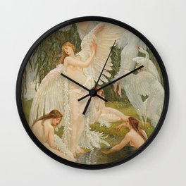White Swans and the Maidens angelic garden landscape painting by Walter Crane  Wall Clock