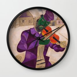 The Green Violinist, France winter scene portrait circa 1924 by Marc Chagall Wall Clock