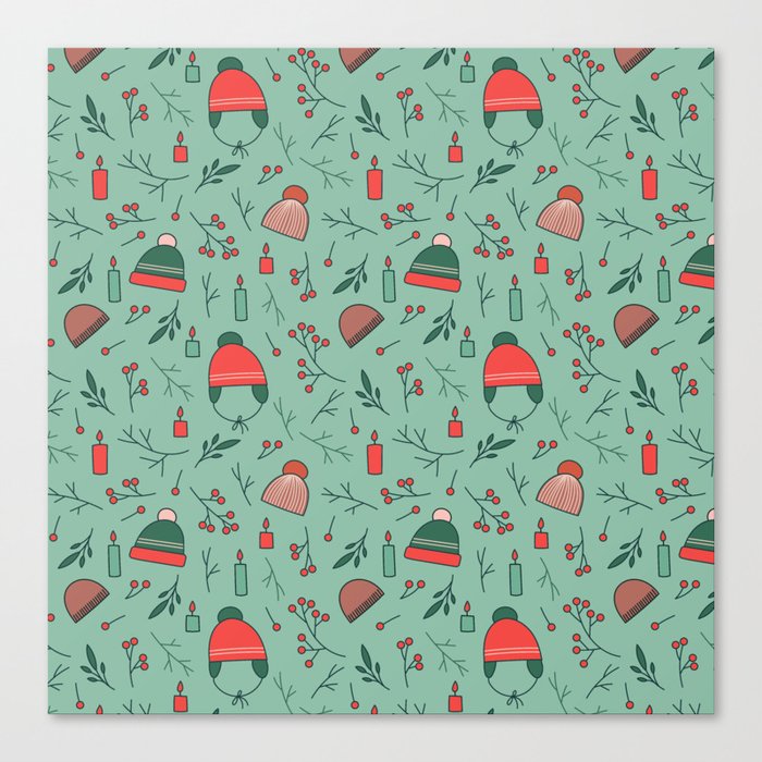 Christmas Pattern Retro Beanie Floral Candle Canvas Print