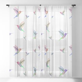 Watercolor Springtime Hummingbird Sheer Curtain