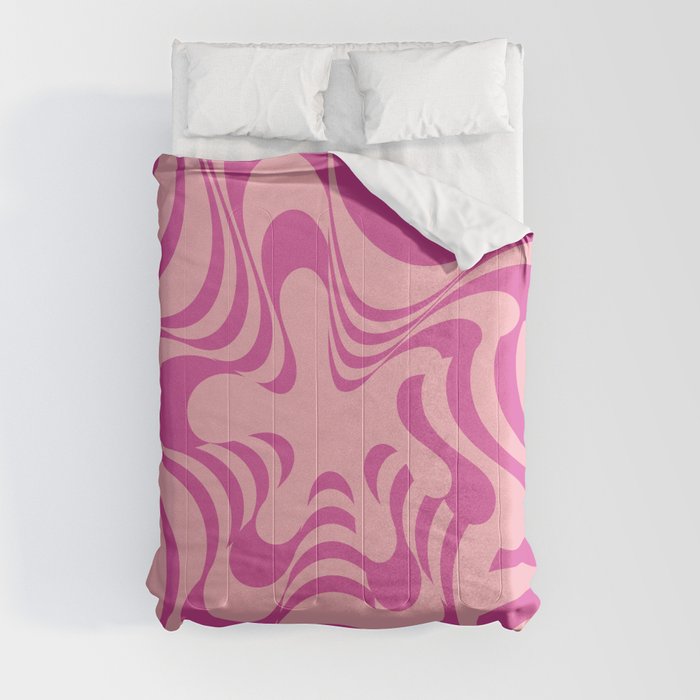 Abstract Groovy Retro Liquid Swirl Pink Pattern Comforter