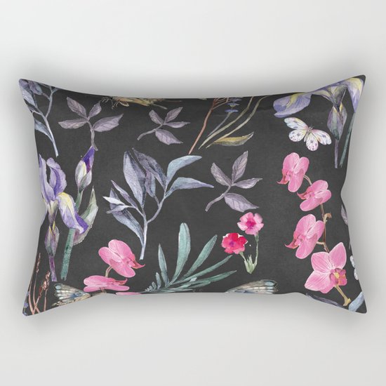 Pattern of plants, flowers and butterflies Rectangular Pillow