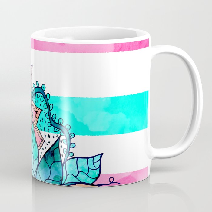 Floral watercolor modern pink teal stripes Coffee Mug