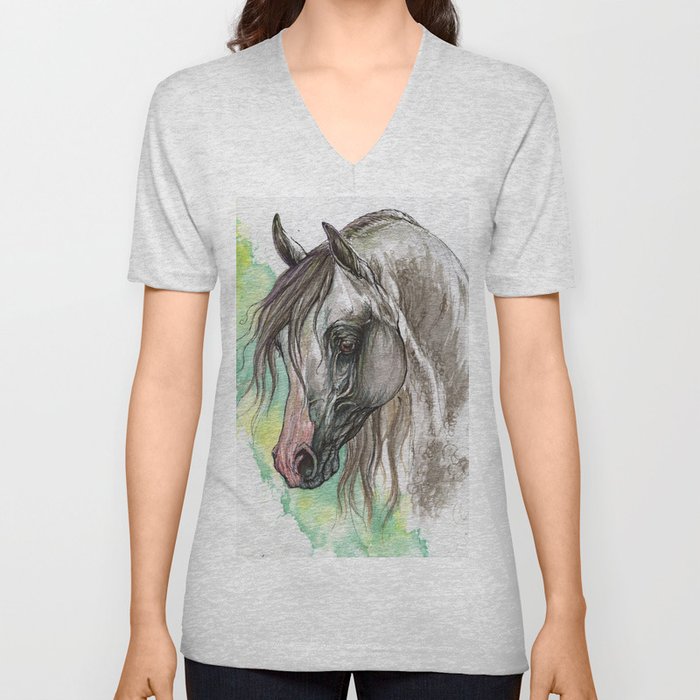 Arabian Horse V Neck T Shirt