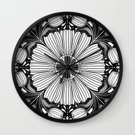Vintage Floral Tile in black and white Wall Clock