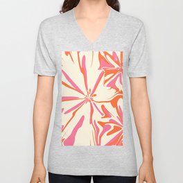 Fantasy Floral - Pink, Orange and Cream V Neck T Shirt