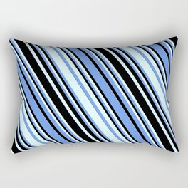 [ Thumbnail: Cornflower Blue, Black, and Light Cyan Colored Striped Pattern Rectangular Pillow ]