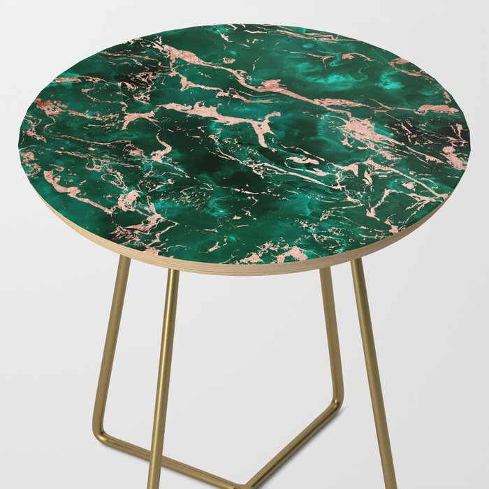 Modern Rose Gold Marble Green Emerald, Emerald Green Marble Side Table