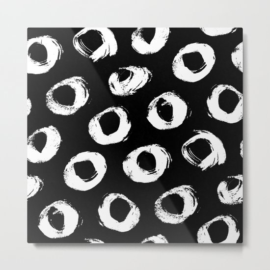 Painted Circles White on Black Metal Print