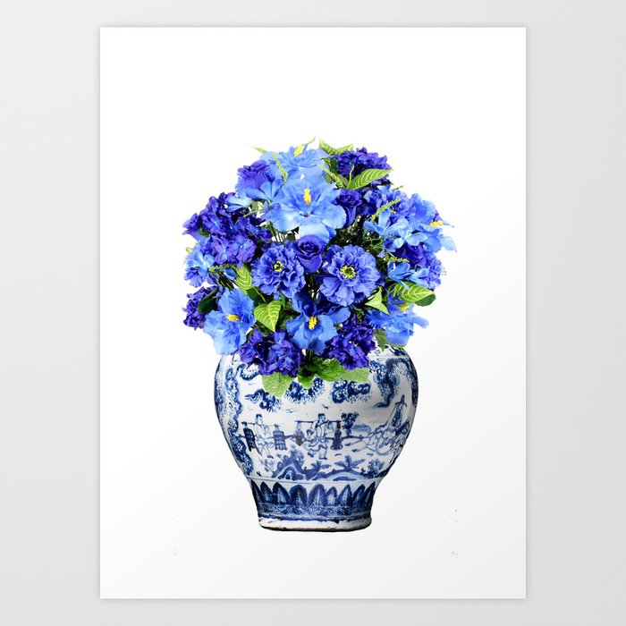 Chinoiserie wall art, blue flowers Art Print