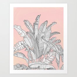 Banana Leaves Illustration - Pink Art Print