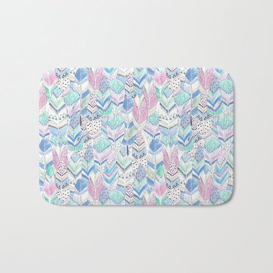 Watercolor . The feather of a bird . Bath Mat