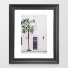 Charleston South Carolina pink house and Palm tree Framed Art Print