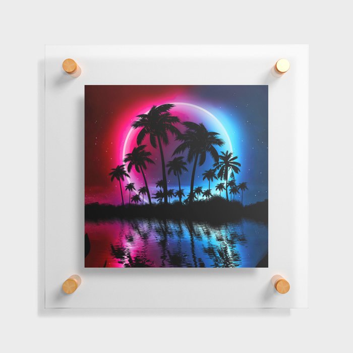 Neon landscape: Neon circle on a tropical beach Floating Acrylic Print