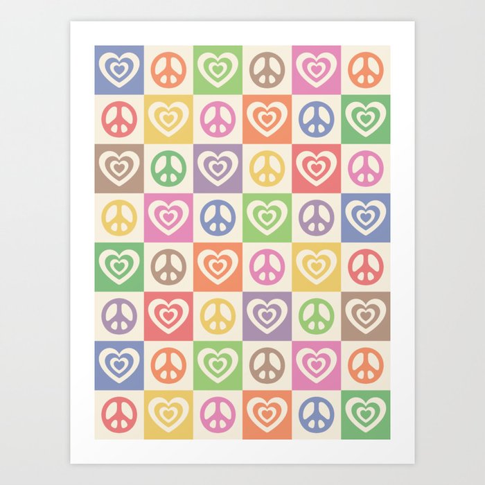 Peace and Love Rainbow Pride Checker  Art Print