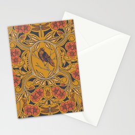 Warm Mustard Yellow & Orange Crow & Dragonfly Floral Stationery Card