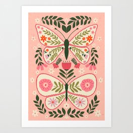  Folk Butterflies -Peach Art Print