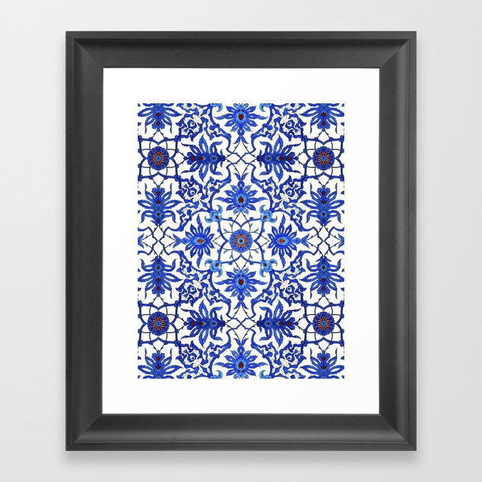 Art Nouveau Chinese Tile, Cobalt Blue & White Framed Art Print
