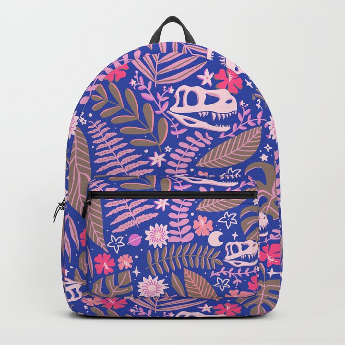 T Rex Tropical Floral - Dark Blue & Pink Backpack