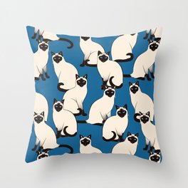 Siamese Cats on dark blue Throw Pillow
