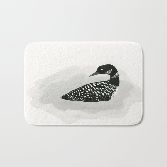 Loon - black and white bird illustration Bath Mat
