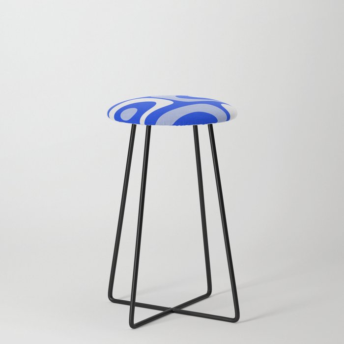 Mid Century Modern Piquet Abstract Pattern Royal Blue Counter Stool