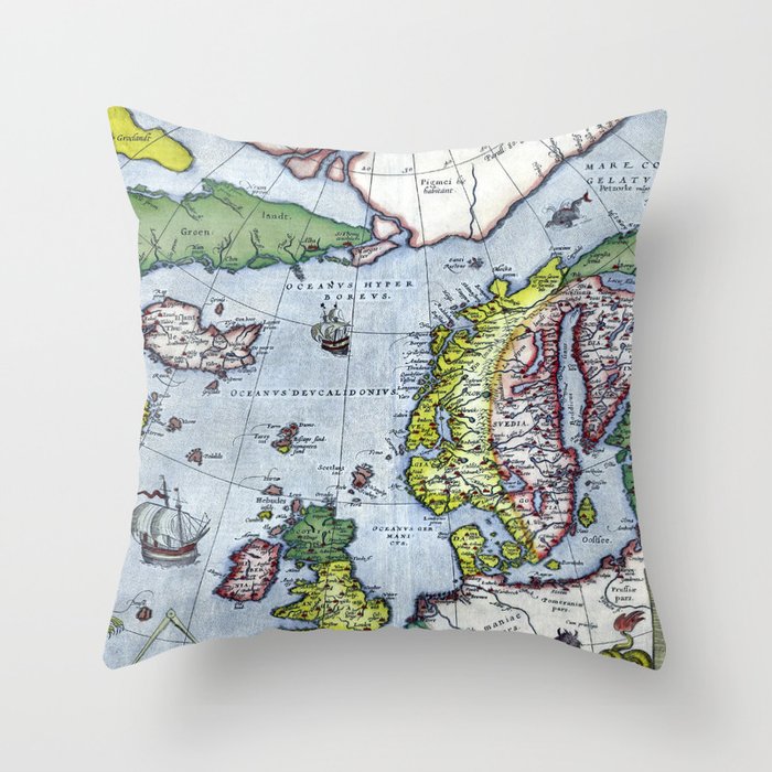 Map of Northern Europe - Ortelius - 1570 vintage pictorial map  Throw Pillow