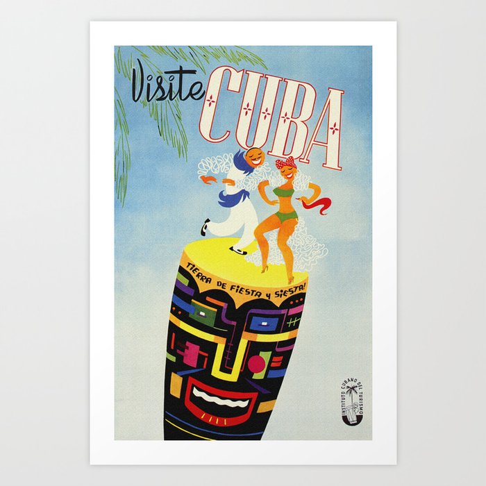 Visit Cuba - Vintage Caribbean Travel Poster Art Print