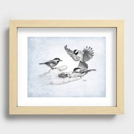 Chickadees Hand Feeding Recessed Framed Print