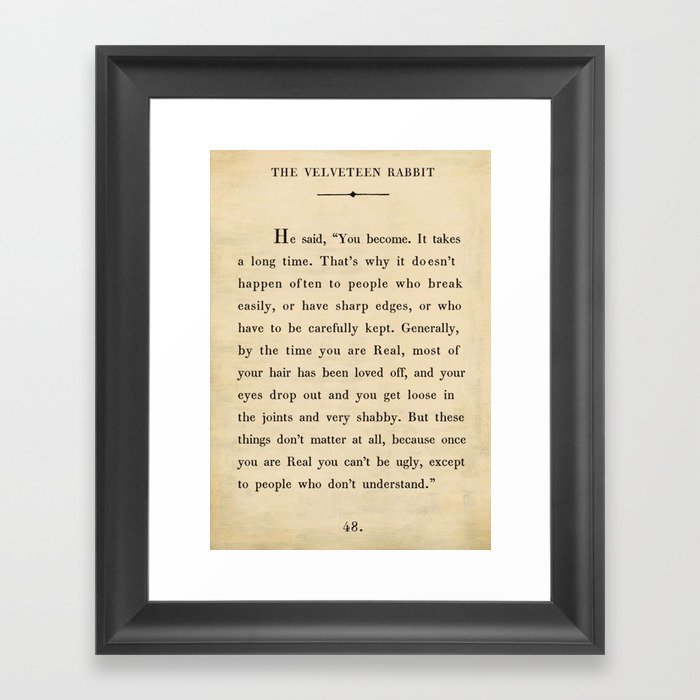 The Velveteen Rabbit Vintage Book Page Literary Quote Framed Art Print