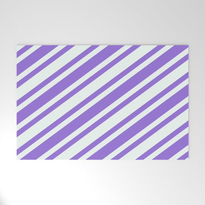 Purple and Mint Cream Colored Pattern of Stripes Welcome Mat