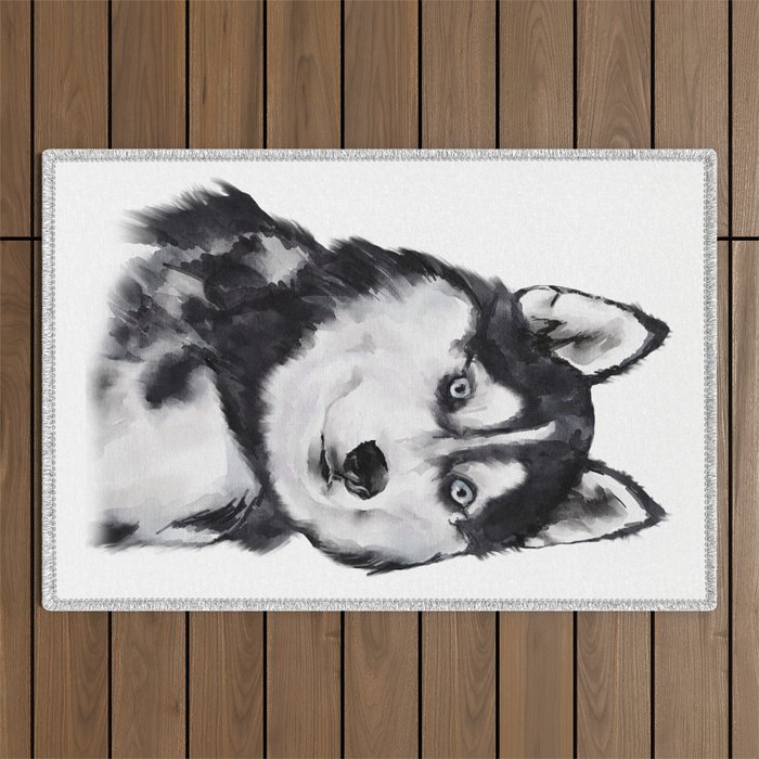 Siberian Husky Watercolor Animal Outdoor Rug