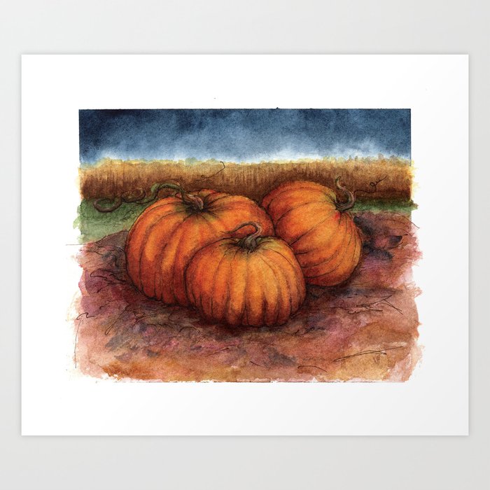 Indigo Sky with Pumpkins Art Print