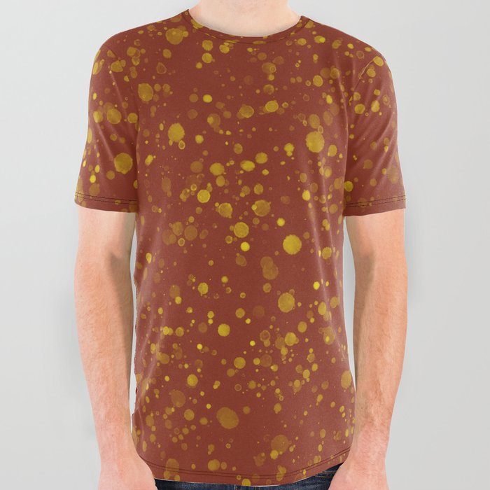 Watercolor Minimalist Shapes Abstract Spots Polka Dots Splatter Burnt Orange Terracotta Yellow All Over Graphic Tee